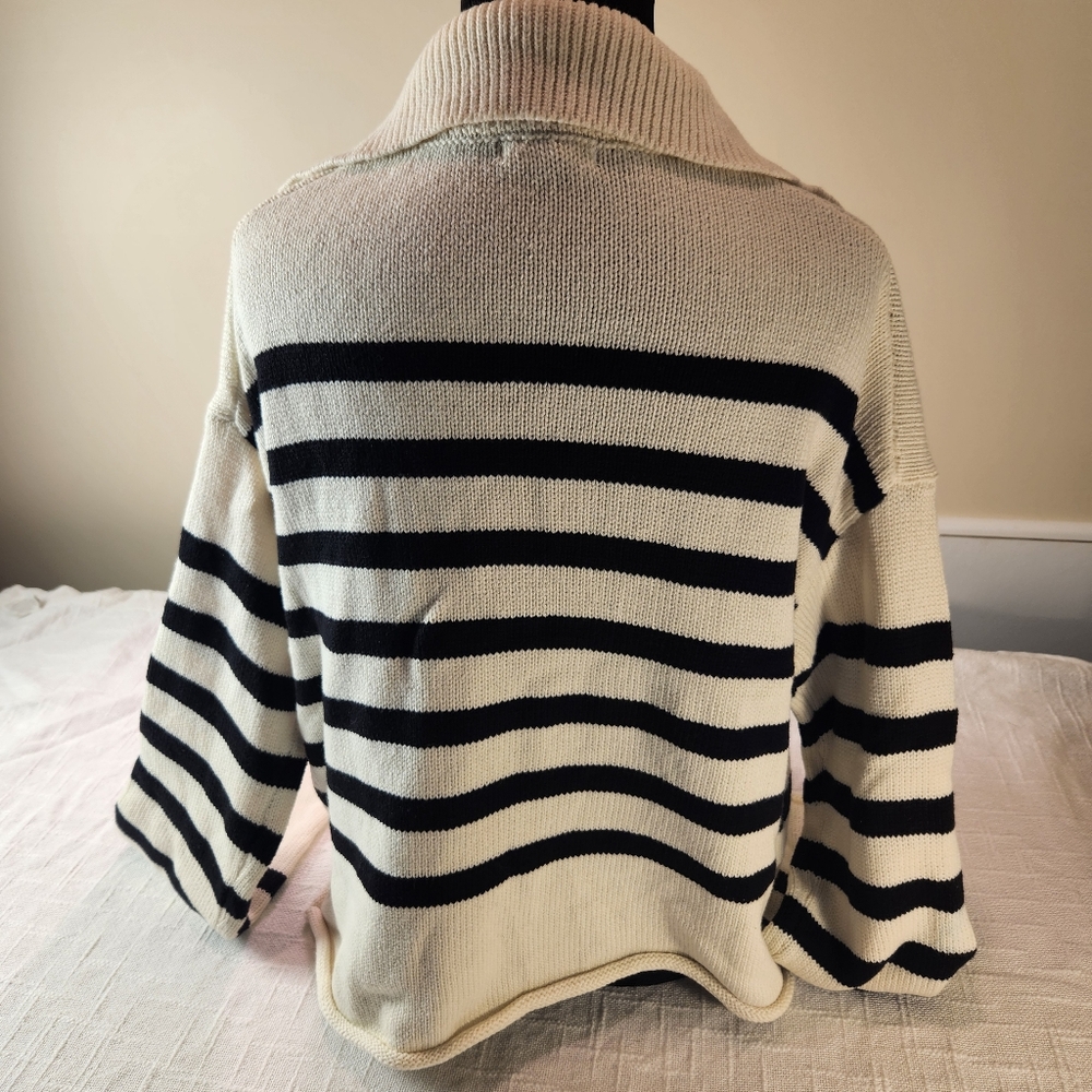 Stripe Lace Up Collared Sweater - image 7